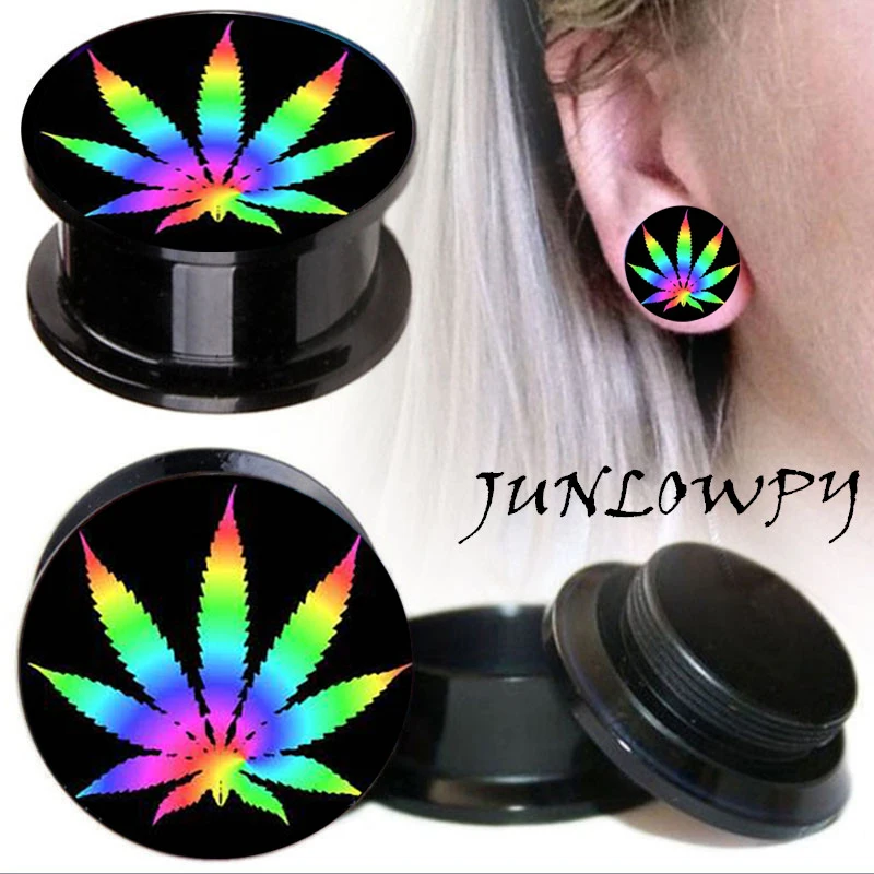 LS Fashion piercing leaf logo ear plug gauges tunnel acrylic screw plug
