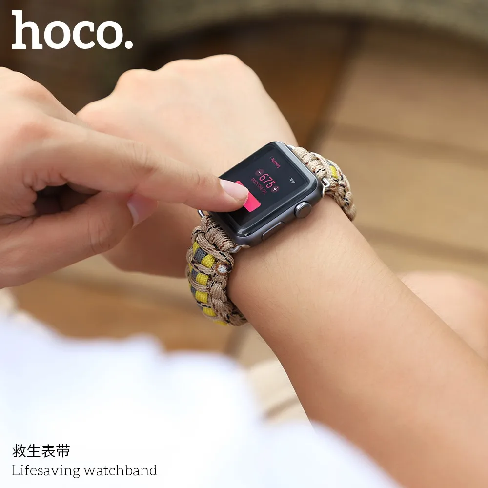 HOCO тканый нейлоновый веревочный ремешок для Apple Watch 42, 44 мм, 38, 40 мм, уцелевший инструмент, браслет для iWatch серии 5, 4, 3, 2, 1, браслет на запястье