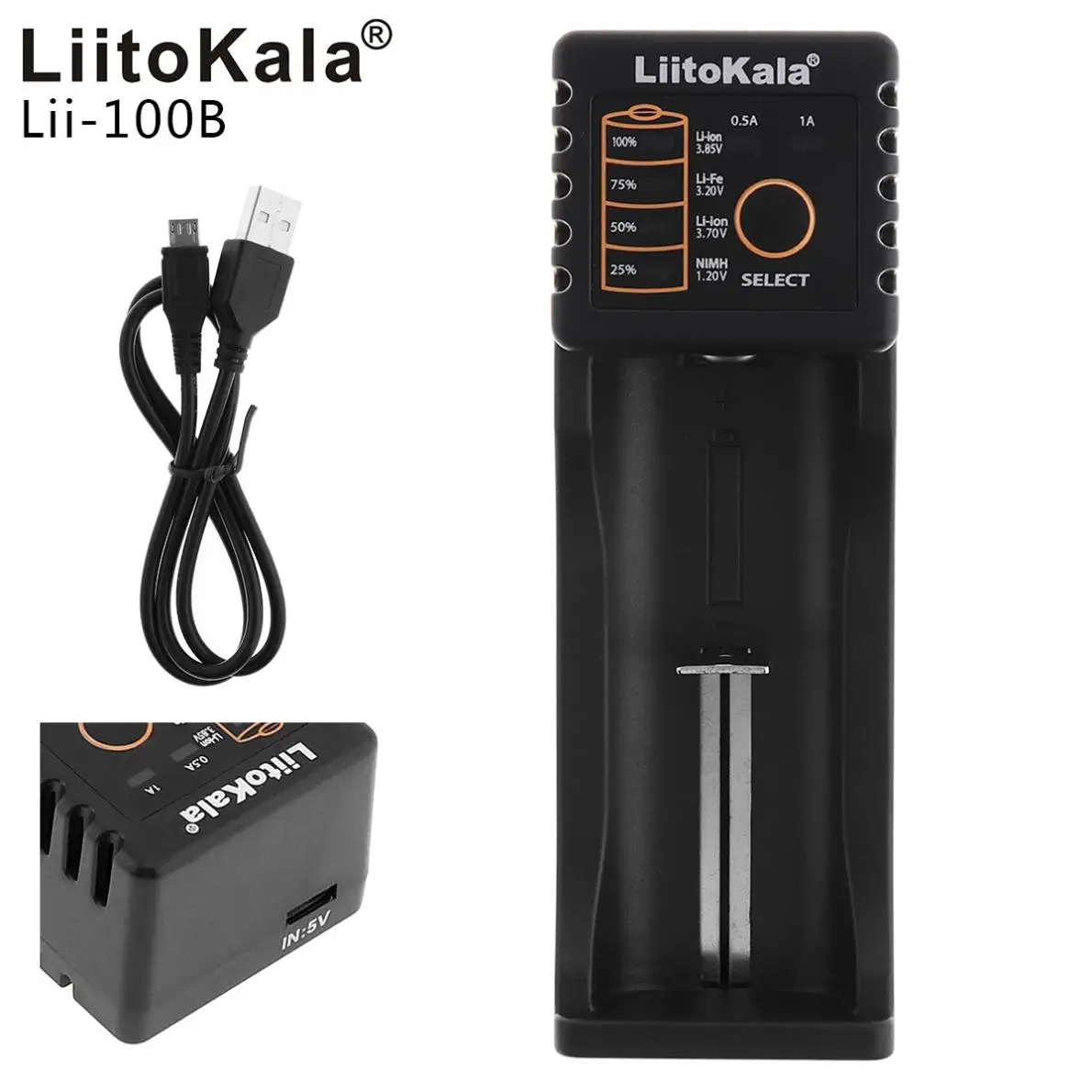 

Liitokala Lii-100B USB Smart Charger with LED Indicator for 1.2V 3.7V 3.2V 3.8V AA AAA 26650 18650 18350 17500 14500 16340 25500