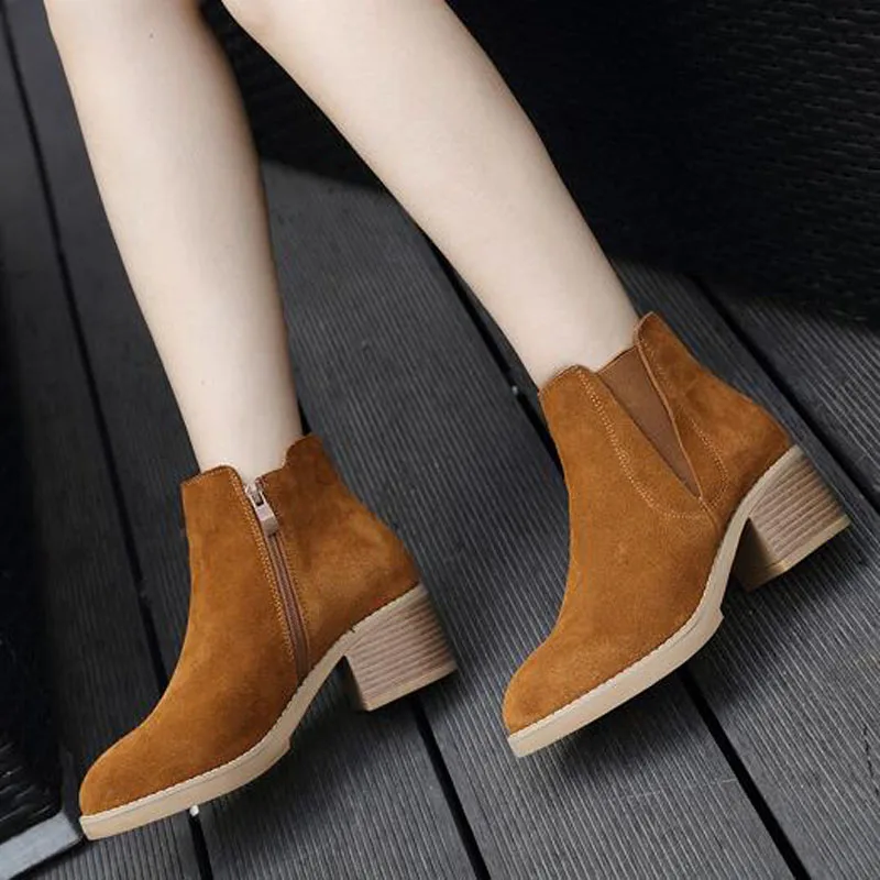 Chaussures Noir Faible Kaki En On Plate Split De Brun Femme Style Talon 2019 Bottines brown Slip forme Black Décontracté Confortable Mode khaki Cuir Femmes 5q3jARL4
