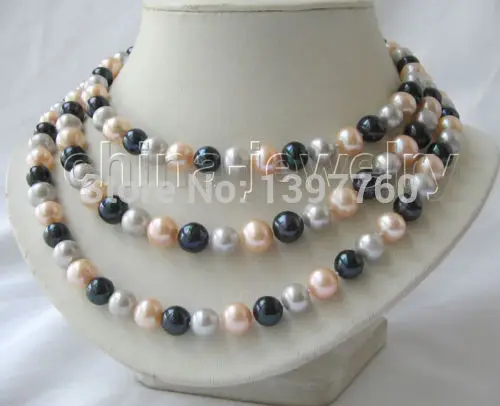 

Miss charm Jew.88 AAA 50" 9-10mm black - gray - pink multicolor round freshwater pearl necklace (A0511)