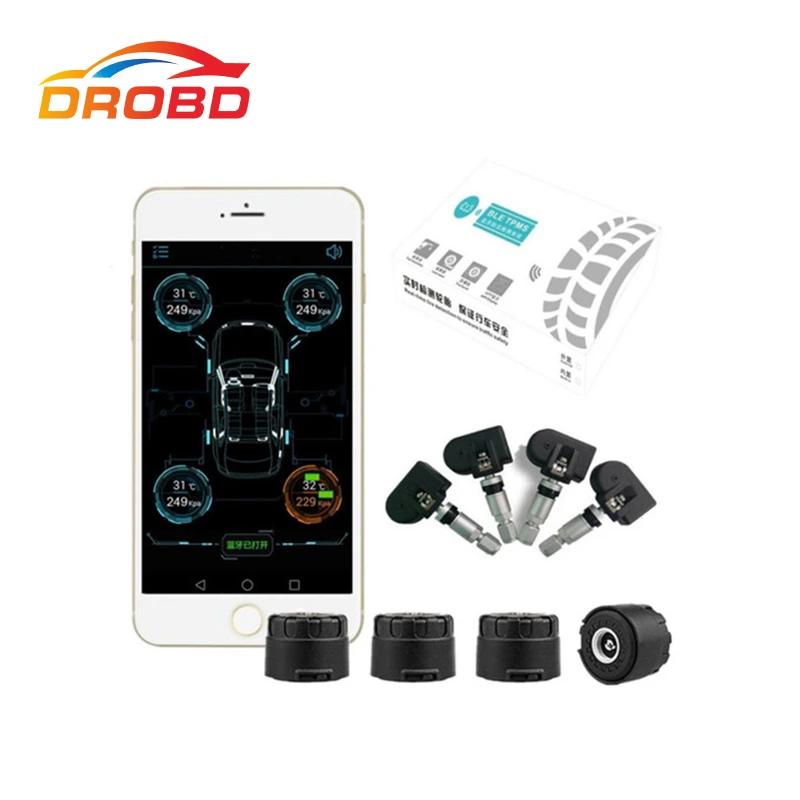 

Smart Car TPMS Bluetooth 4.0 Tire Pressure Monitoring System APP Display 4 Internal/External Monitoring Support Android & IOS