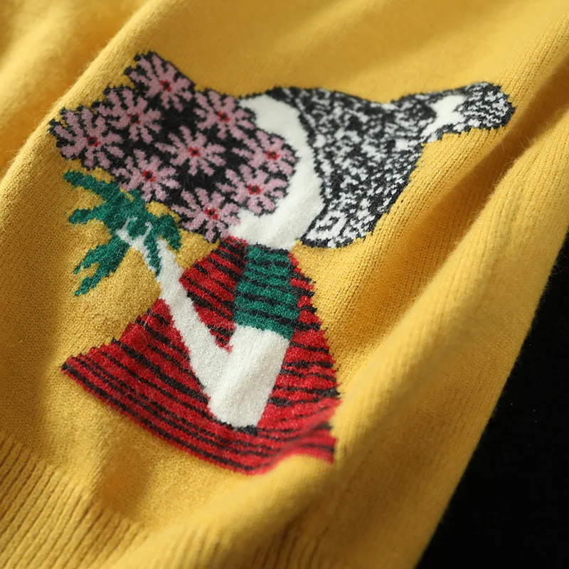 Осенний Женский вязаный свитер с художественной вышивкой из мультфильма, женский кардиган, свободный тонкий женский кардиган с открытой строчкой, Sueter Mujer