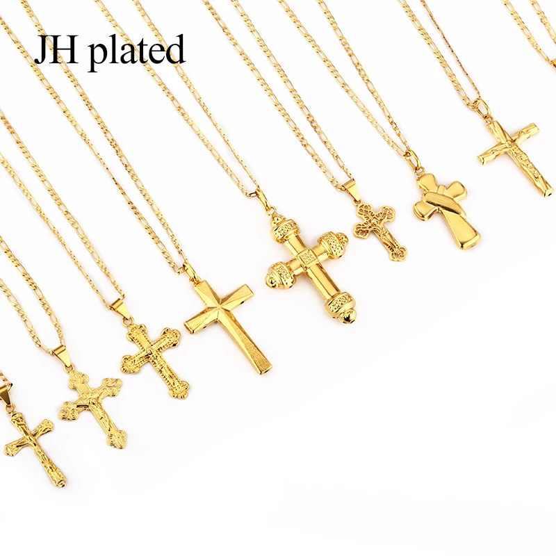 

JHplated 2019 New Fashion jewelry Gold Color crucifix Jesus Religious Cross Necklaces Pendant Women/Men Christian length 45cm