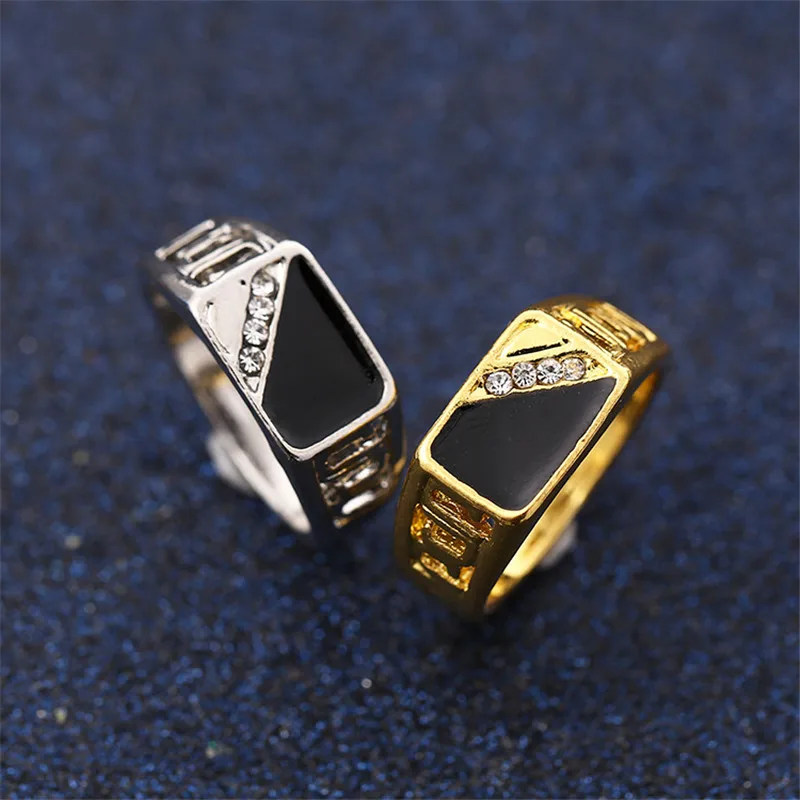Sitaicery позолоченные кольца с черной эмалью, мужское Винтажное кольцо в стиле панк, классическое черное кольцо с имитацией черных камней, мужское кольцо с эмалью