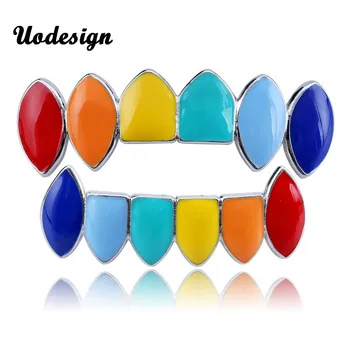 

Hip Hop Gold Teeth Grillz Top&Bottom Colorful Grills Dental Halloween Vampire Teeth Cap Fashion Body Jewelry Party