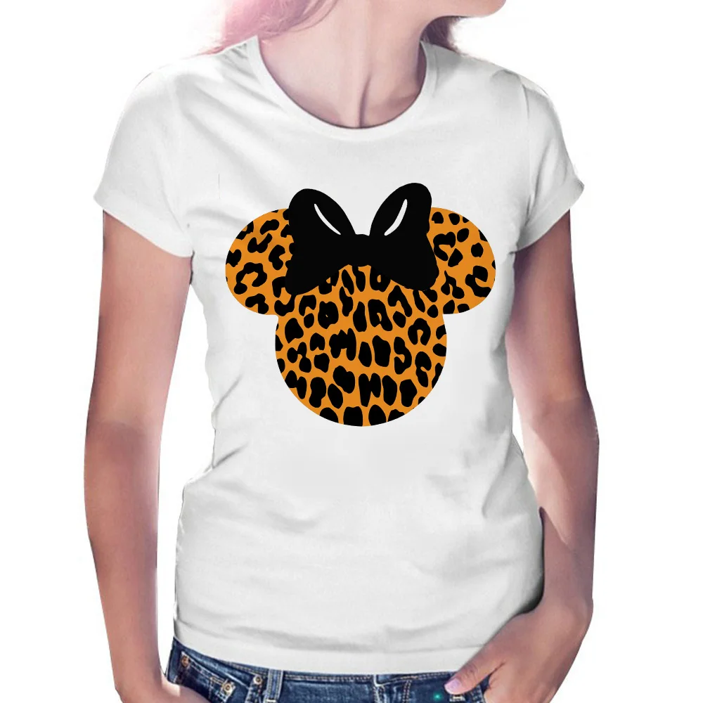 Camiseta Mujer футболка женские леопардовые футболки с мышью Kawaii цветы Мультфильм