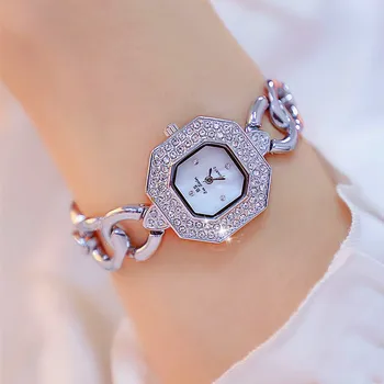 

New Hot Chain Watch Rhinestone Scale Dial No Digital Chain Strap Silver Polygonal Dial Female Watch Fashion & Casual