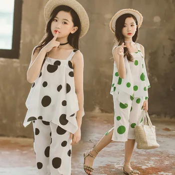 

2020 Children Clothing Outfit Toddler Girls Sets Casual Kids Clothes Sets For Girls Costume Sleeveless Shirts + Pants 10 12 Year