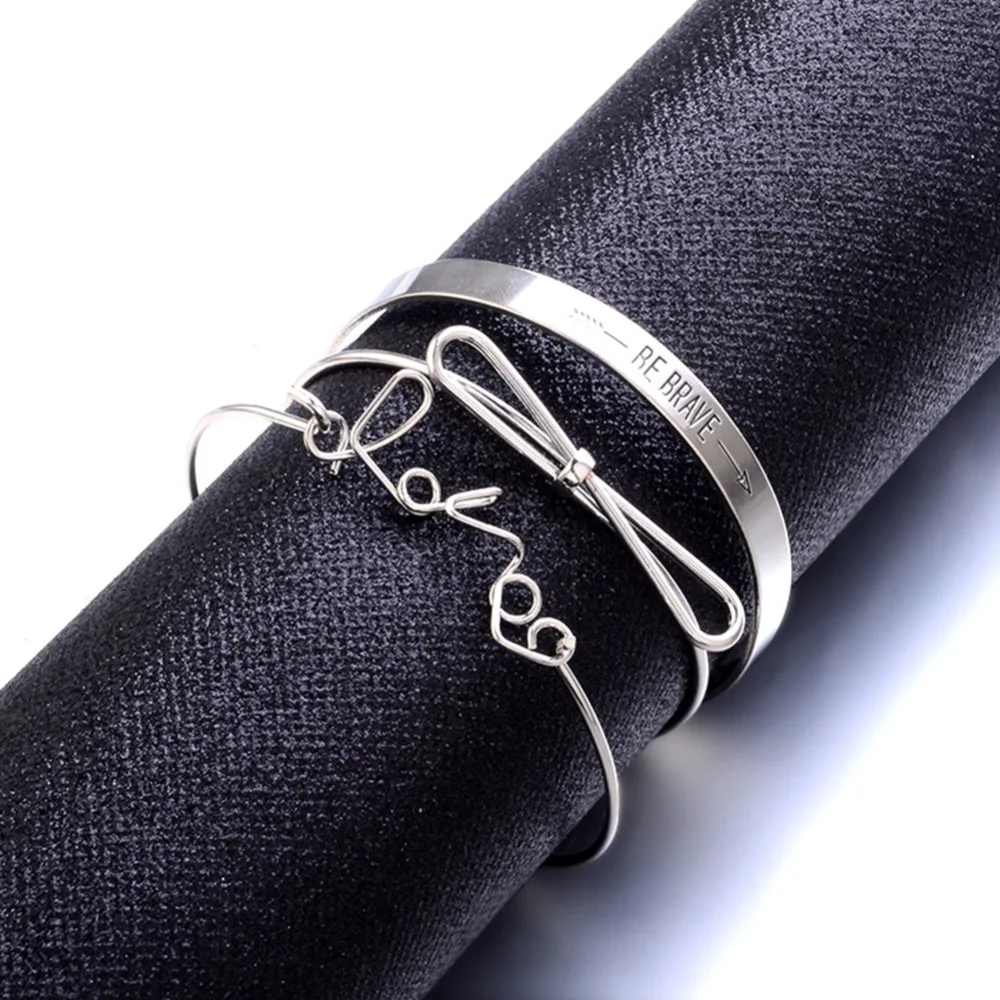 3 шт новая открытая Золотая Серебряная Буква Love BE BRAVE Bowknot Набор браслетов Модный