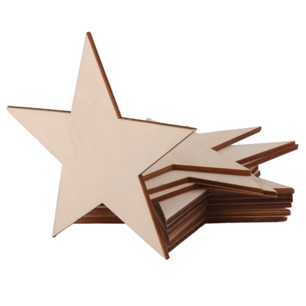 20pcs Natural Unfinished Star Shape Wooden Embellishments for DIY Crafts for Wedding Party Christmas Decoration 80mm 100mm