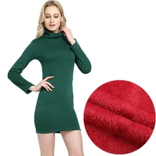 WKOUD 2018 Winter Dress Fleeces Thickening Hot Warm Dresses For Women Turtleneck Solid Dress Feminino Casual