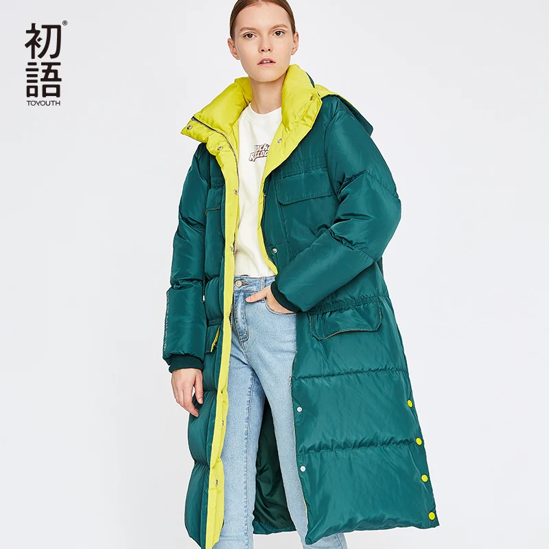 Toyouth Winter Hooded Down Coat Female Down Jackets For Women Thicken Down Coats Plus Size Coat