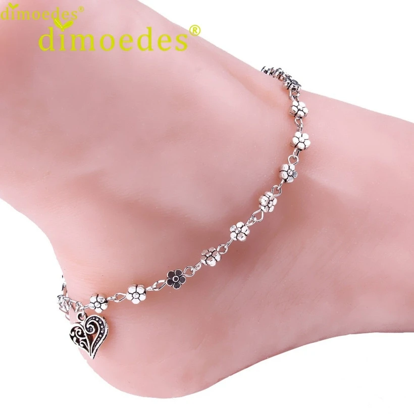 

Diomedes Newest Women Silver Bead Chain Anklet Barefoot Sandal Beach Anklet Foot Jewlery Trendy Flower Heart Shape Charm Anklet