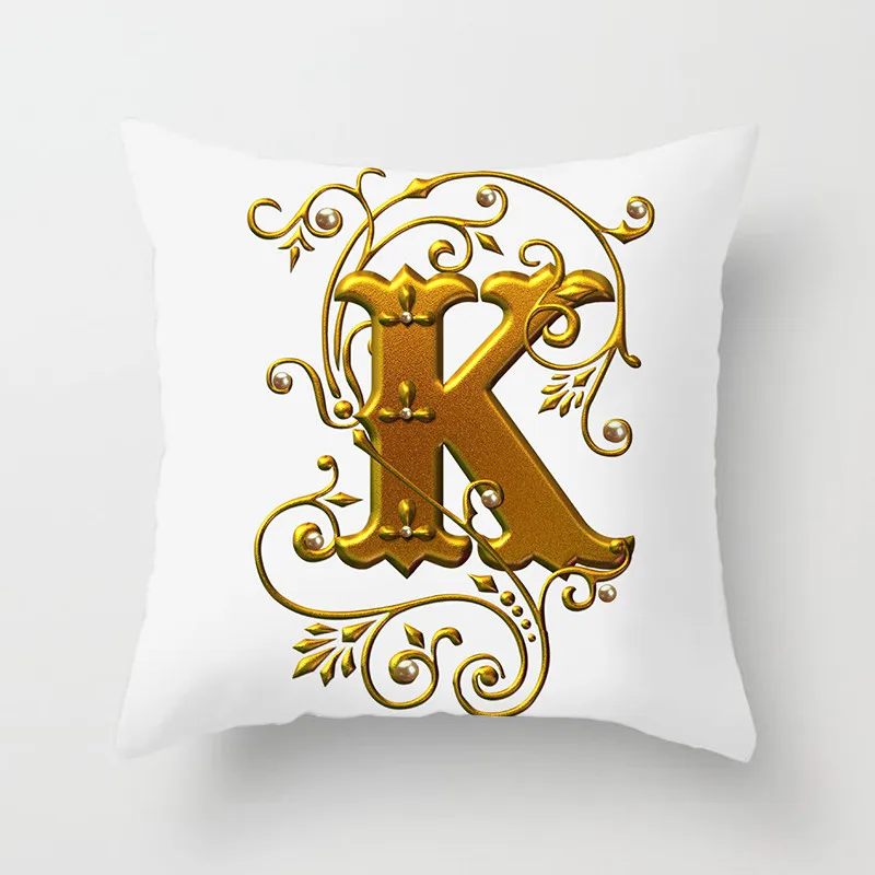 Gold Floral Letter Cushion Cover