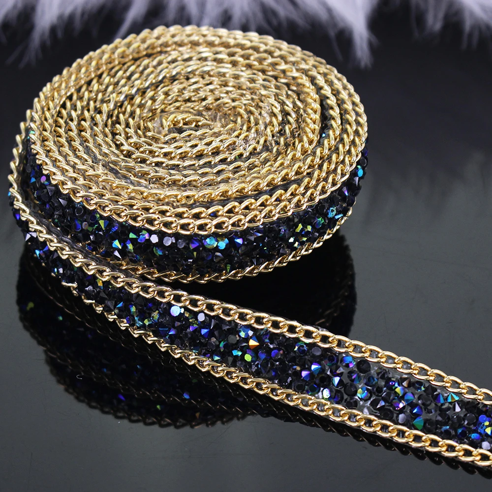 

2yard Beaded Rhinestones Trim Iron on Hotfix Crystal Reel Chain Costume Applique Embellishment Craft Sewing Supplies