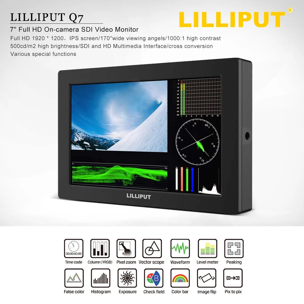 Lilliput Q7 Лидер продаж 7 дюймов Full HD ЖК-дисплей 2 K для контроля уровня сахара в крови с 3G-SDI и мультимедийный интерфейс высокой четкости Cross преобразования+ 7 дюймов зажим Magic Arm орехокол бабочка