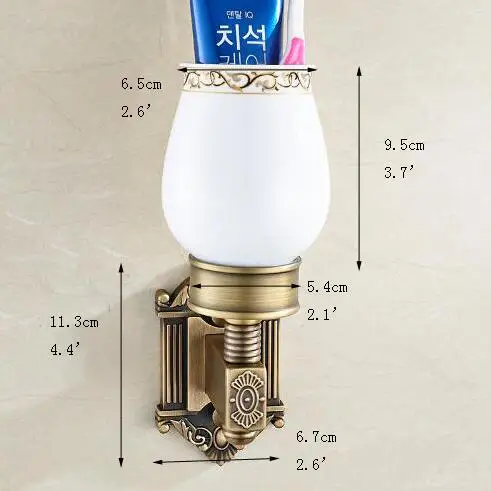 Cup & Tumbler Holders Antique Brass Toothbrush Holder Wall Mount Bathroom Accessories Single Ceramics Cup Tumbler Holder 9125K