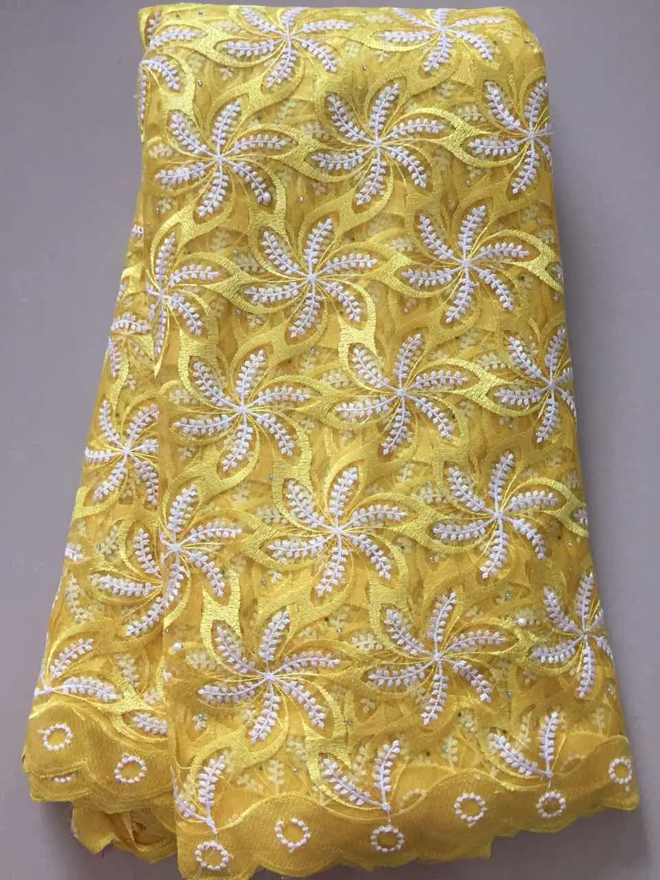 

African Lace Fabric 2019 Embroidered Nigerian Laces Fabric High Quality French Tulle Lace Fabric For Women,5Yards.SLL3224 YELLOW