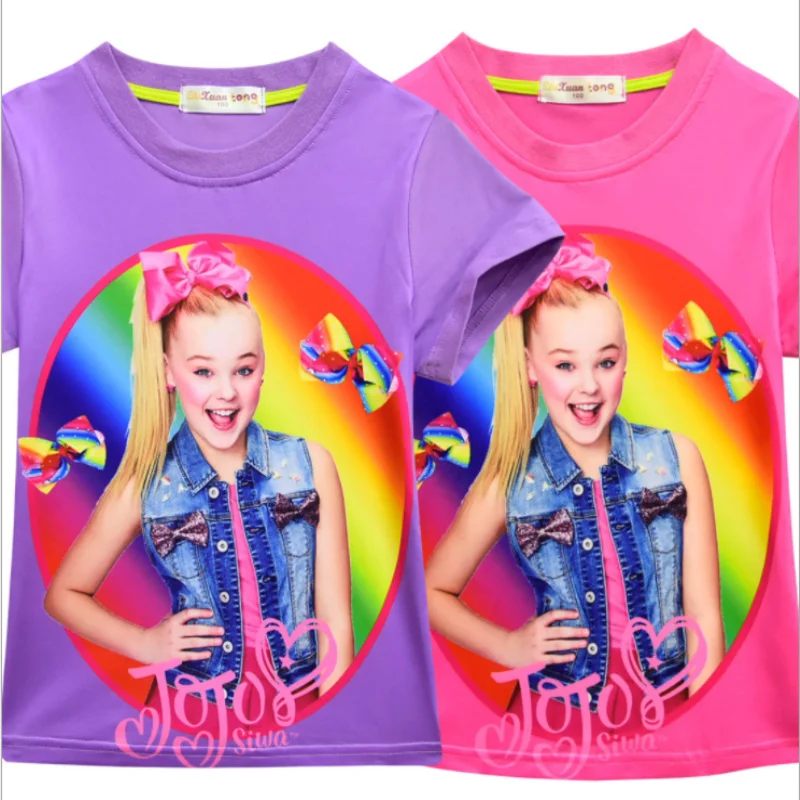 Summer Teenage Girls T shirts cartoon Jojo Siwa pattern tops clothes Children girl Kids short sleeves T-shirts Clothing for gift |