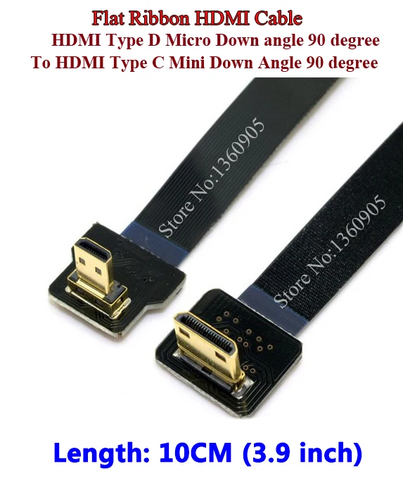 

10CM Ultra Thin HDMI Cable Down Angle 90 degree Mini Type C To D Micro Down Angle 90 degree HDMI Ribbon Flat Cable FPV