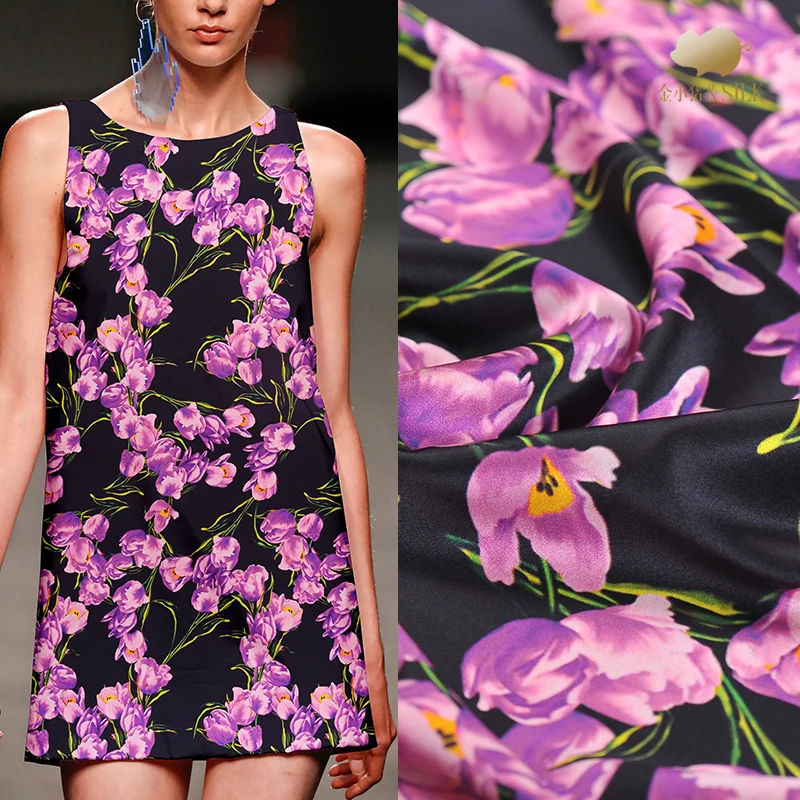 

Digital inkjet stretch silk satin fabric skin-friendly bedding dress silk fabric satin material wholesale silk cloth