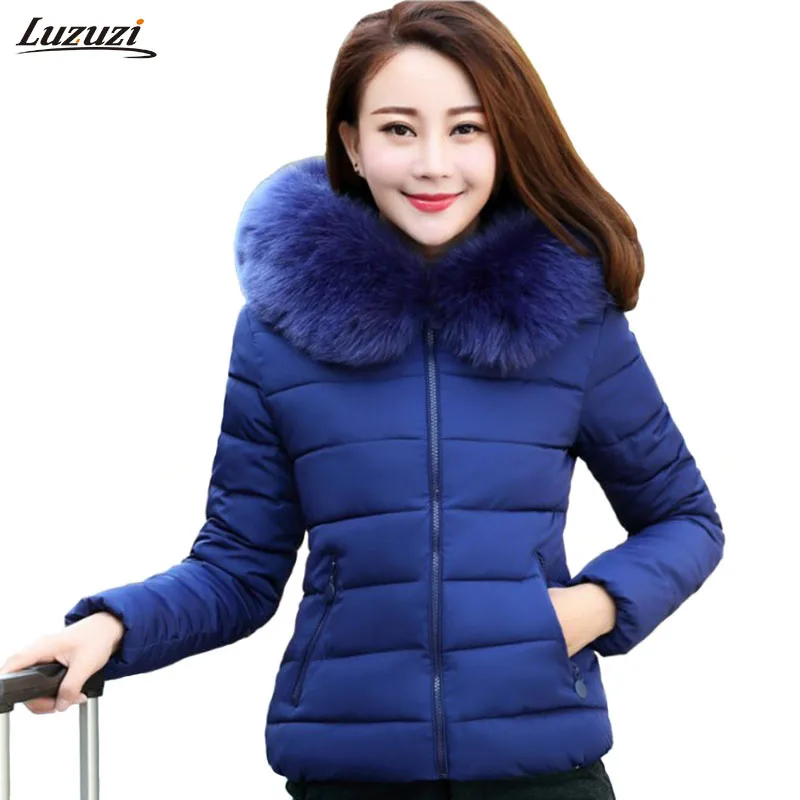 

1PC Winter Jacket Women Parka Fur Hooded Cotton Coat Short Jaqueta Feminina Chaquetas Mujer Casacos De Inverno Feminino Z553