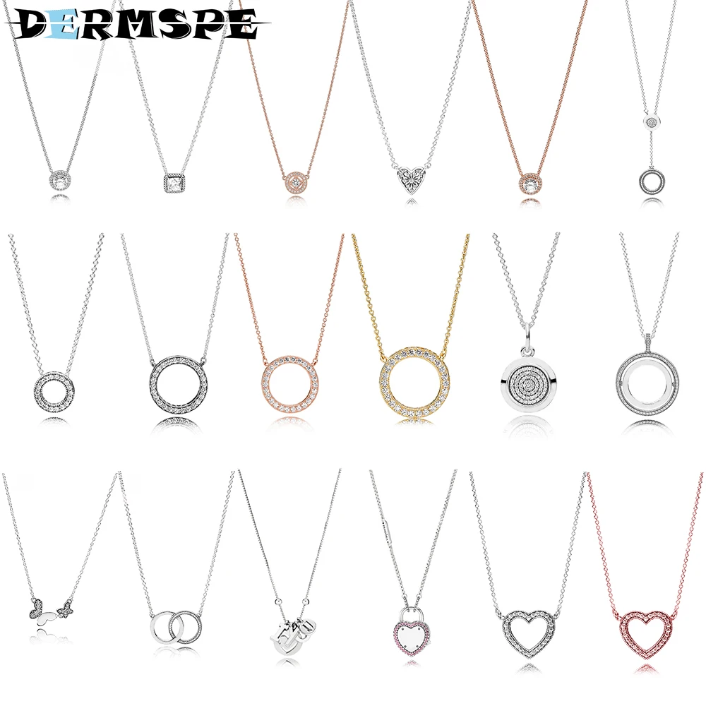 

DERMSPE New Rotary Heart 925 Silver Necklace Fit Charm Original Women Jewelry Stylish Zircon Design 396583FPC 397410CZ 390375CZ