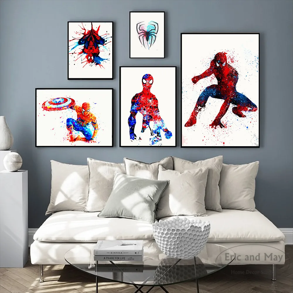 Человек-паук всплеск акварельные плакаты и репродукции, настенное Искусство Холст Живопись для гостиной украшение домашний Декор без рамы квадро