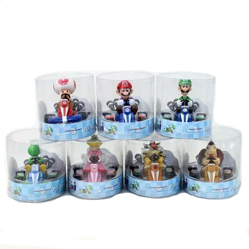 7Styles Super Mario Bros. Mario Pull Back Kart Racer Car Donkey Kong Luigi Yoshi Toad Princess Action Figures Toy For Kids Gift