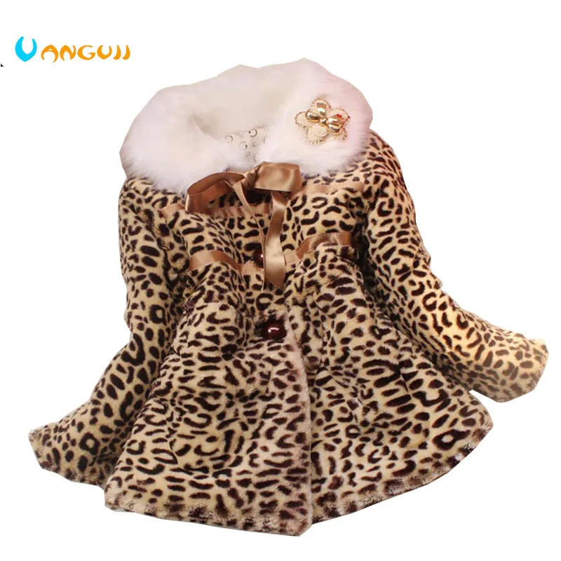 

girls winter coat children outwear leopard faux fur coat autumn jackets for girls casual clothes baby thick fleece warm clothing