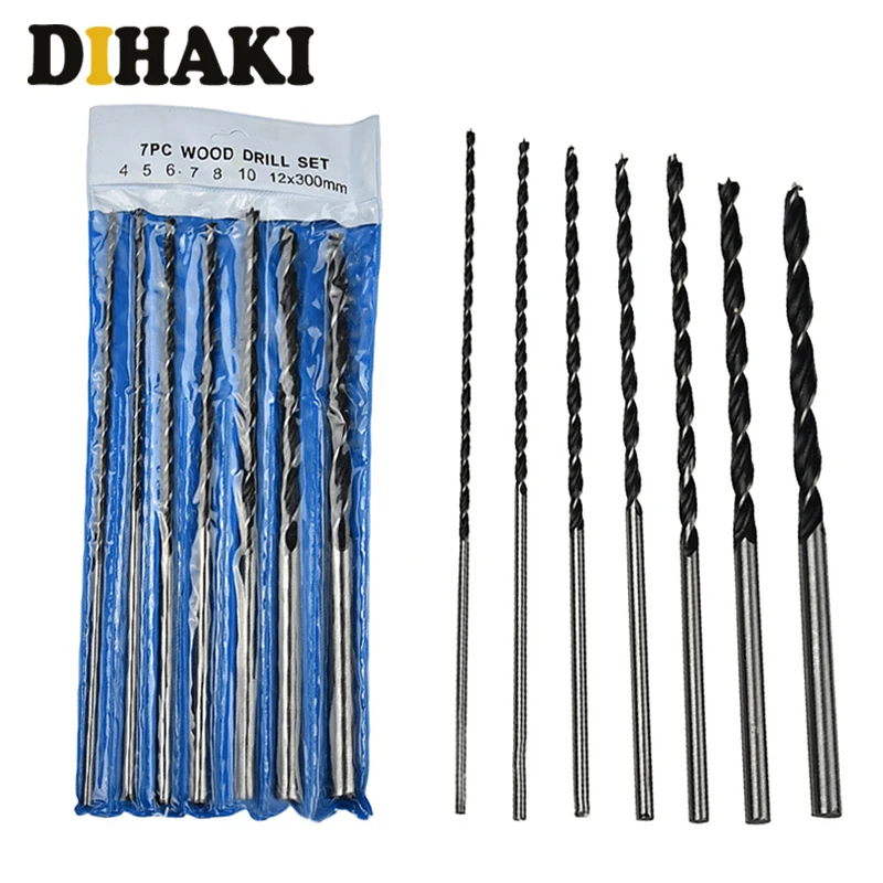 Brocas de Taladro para Madera 7 x piezas 4 5 6 7 8 10 12mm 300mm Longitud
