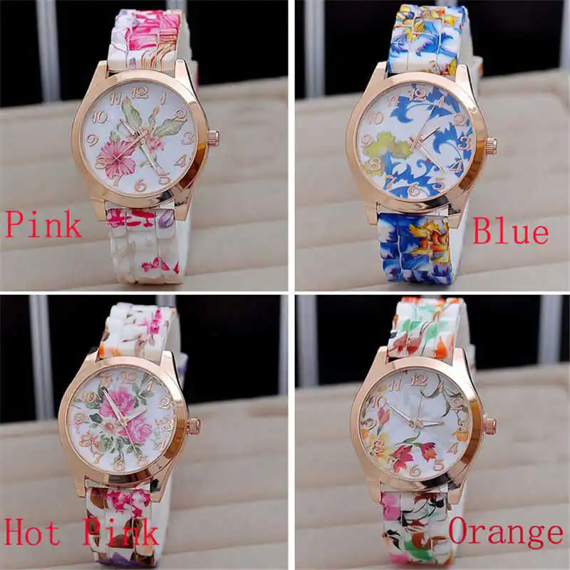2018 Hot 1PC Women Girl Watch Silicone Printed Flower Causal Quartz Wrist Watches luxury watch women quartz watches #2d18 (11)