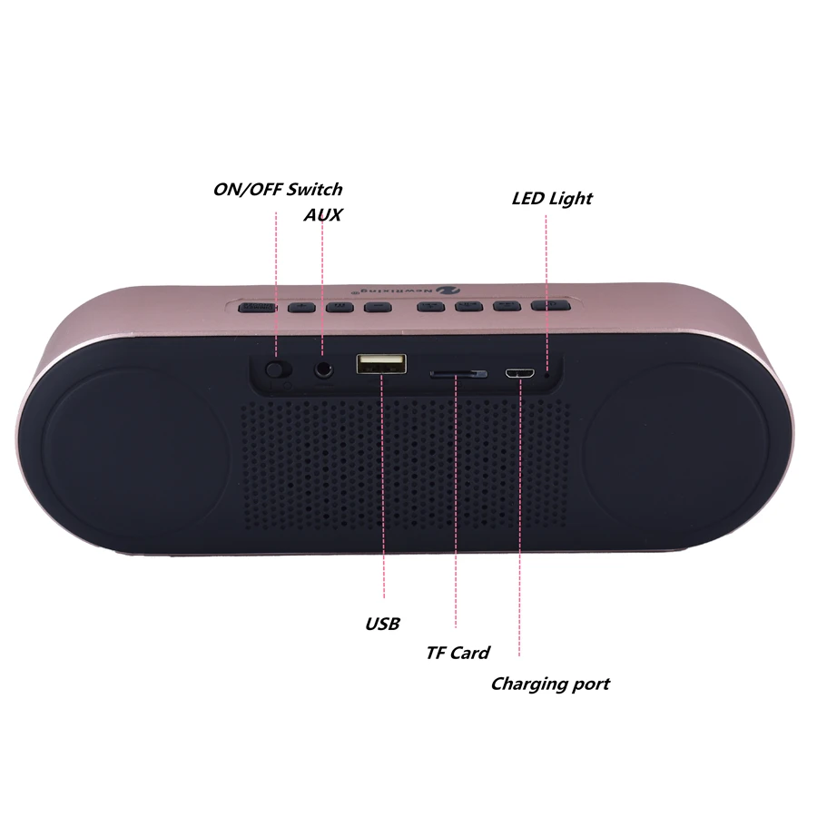 NR-3014 портативный Bluetooth динамик 10 Вт бас светодиодный дисплей с TF FM для ПК ноутбука телефона Мощный стерео беспроводной динамик розовый