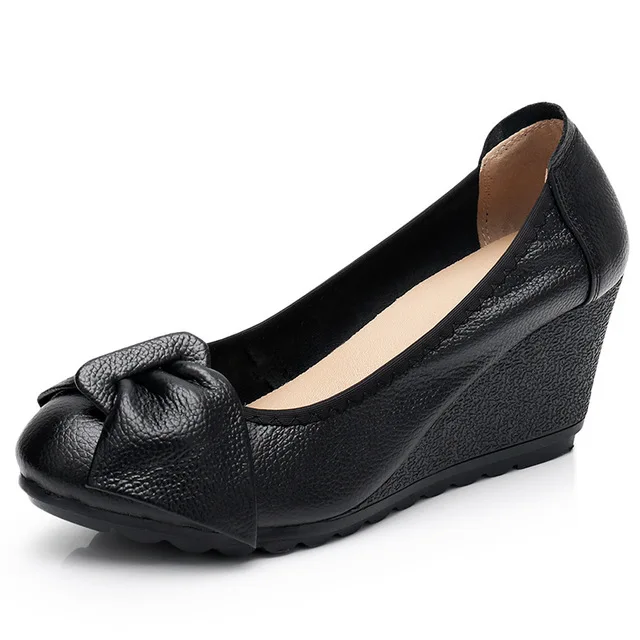 Новые туфли на высоком каблуке с бантом на танкетке женская обувь Кожа модные удобные кеды женская обувь размер 34-40 f187