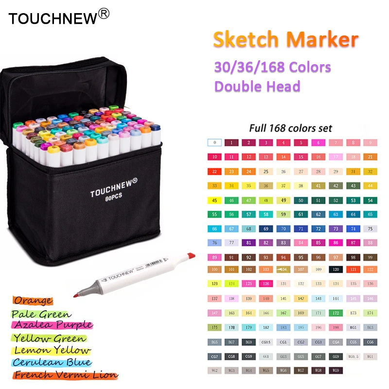 

TOUCHNEW 168/30/36 Colors Sketch Markers Pen Dual Head Double Art Marker Set Watercolor Brush Pen Liners for Manga Draw Art