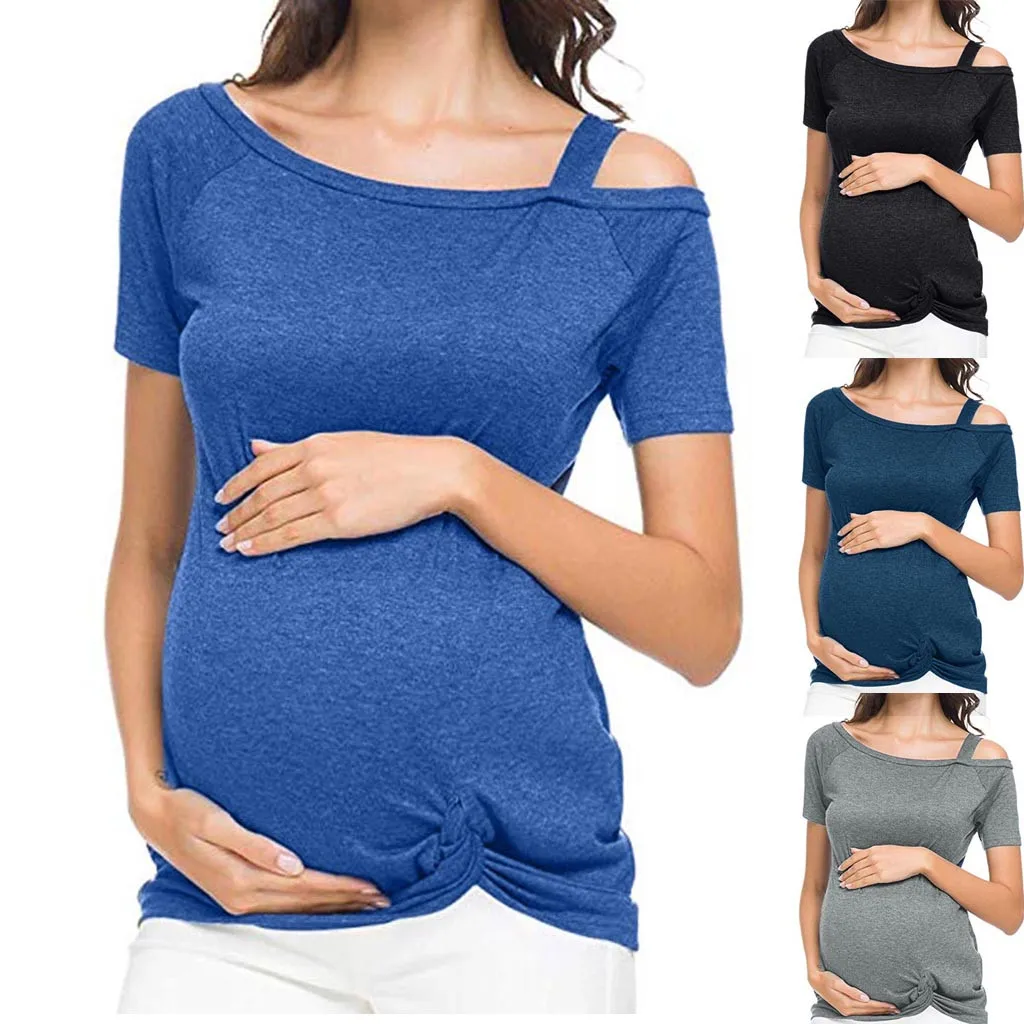 

Summer Maternity Tops Vetement Grossesse Femme Women's Short Sleeve Pure Colour Tops Breastfeeding Nusring Maternity Clothes