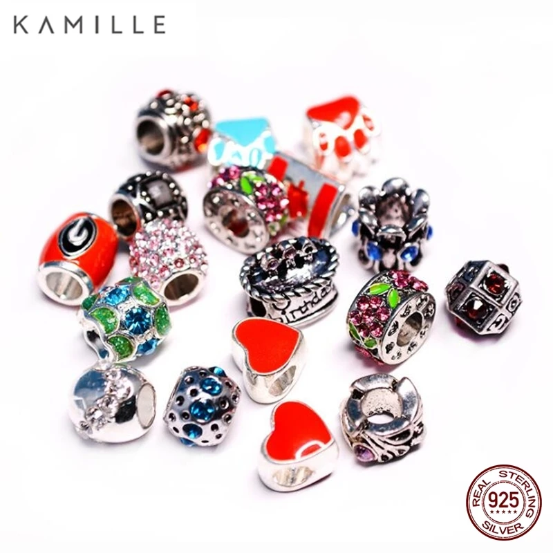 

Kamille 10 pcs Mixed Silver Big Hole Loose Beads Fit Charms Bracelet Silver 925 Crystal Rhinestone Beads Christmas Jewelry DIY