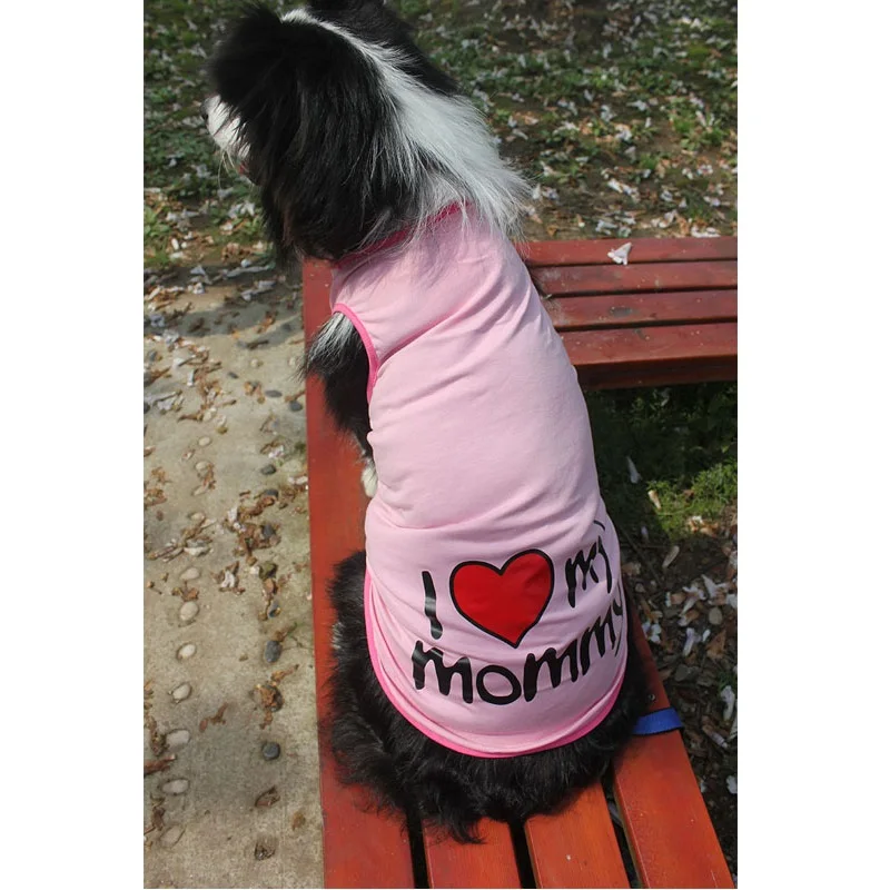 

Pet Big Dog Vest Summer 100%Cotton Large Size Dog Clothes Shirt I LOVE MY DADDY MOMMY T-shirt Clothing For Dogs Pink 3XL-9XL