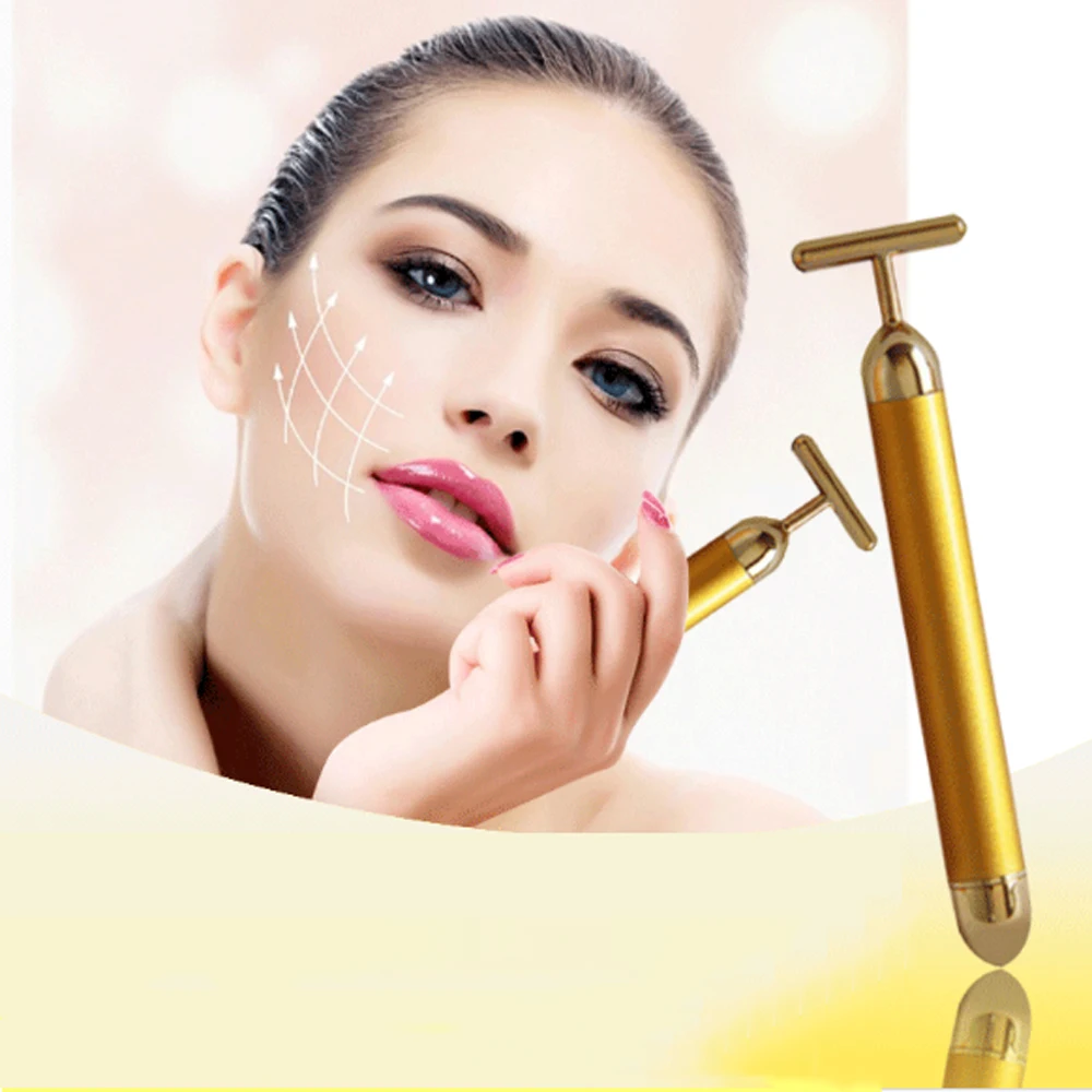 Slimming Face 24k Gold Vibration Facial Beauty Roller Massager Facial