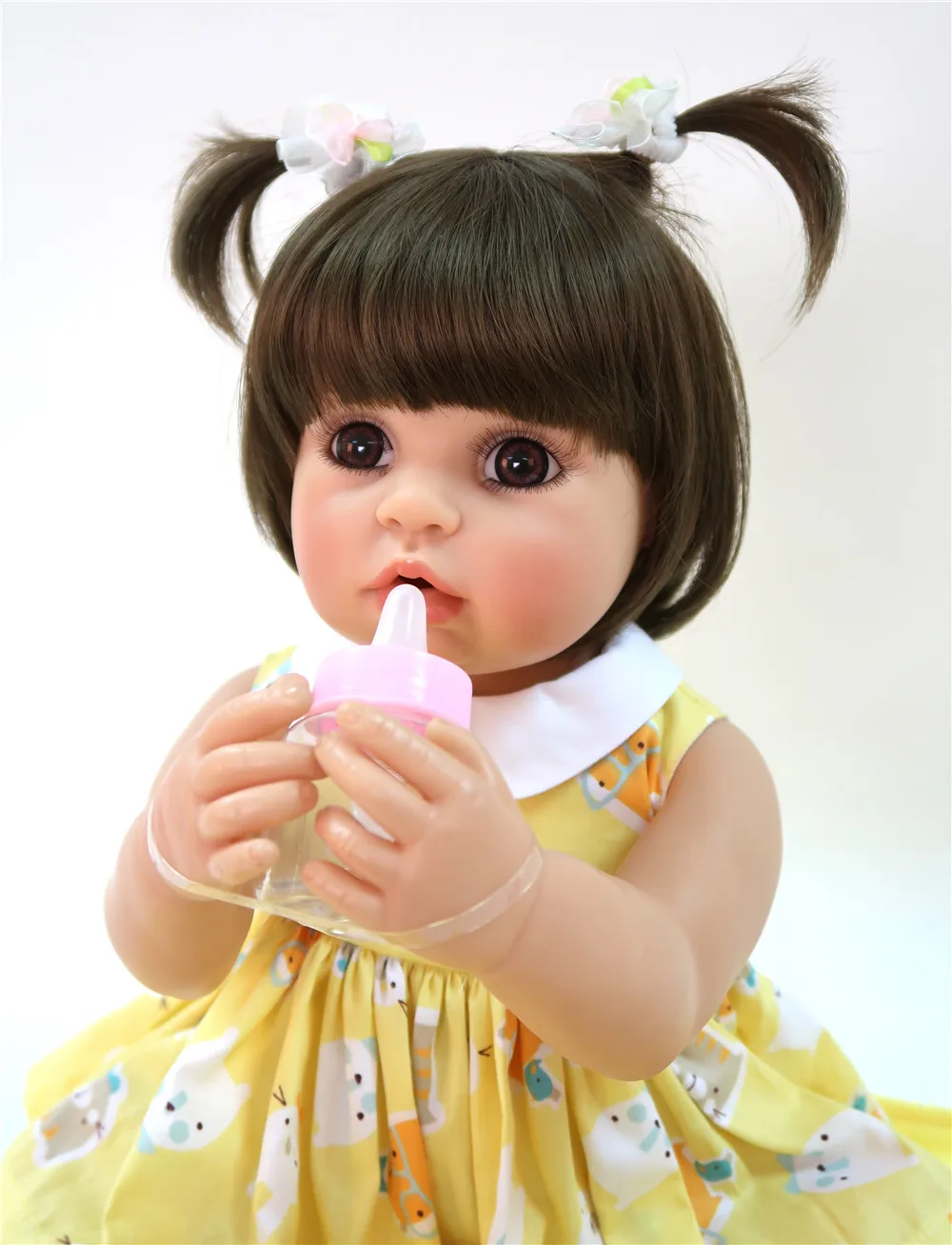 Розовый кролик с последними уникальный силиконовый Reborn 55 см Кукла Реалистичная кукла для девочек карие глаза игрушки для принцесс самая горячая кукла
