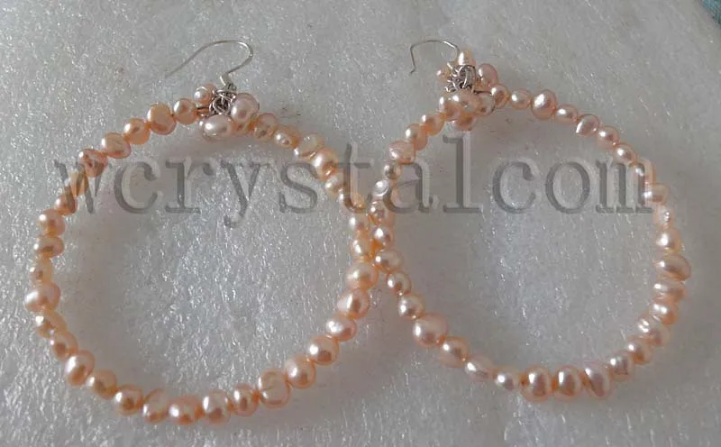 

Handmade Hoop Earrings Natural Genuine Pink Freshwater Pearls baroque Nuggest beads Earrings Hoop 2