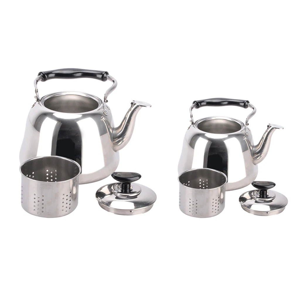 2 pcs Whistling Kettle Stainless Steel Induction Gas Stovetop Teapot Kitchen Dining Kettle for Home Restaurant Camping 1L + 3L