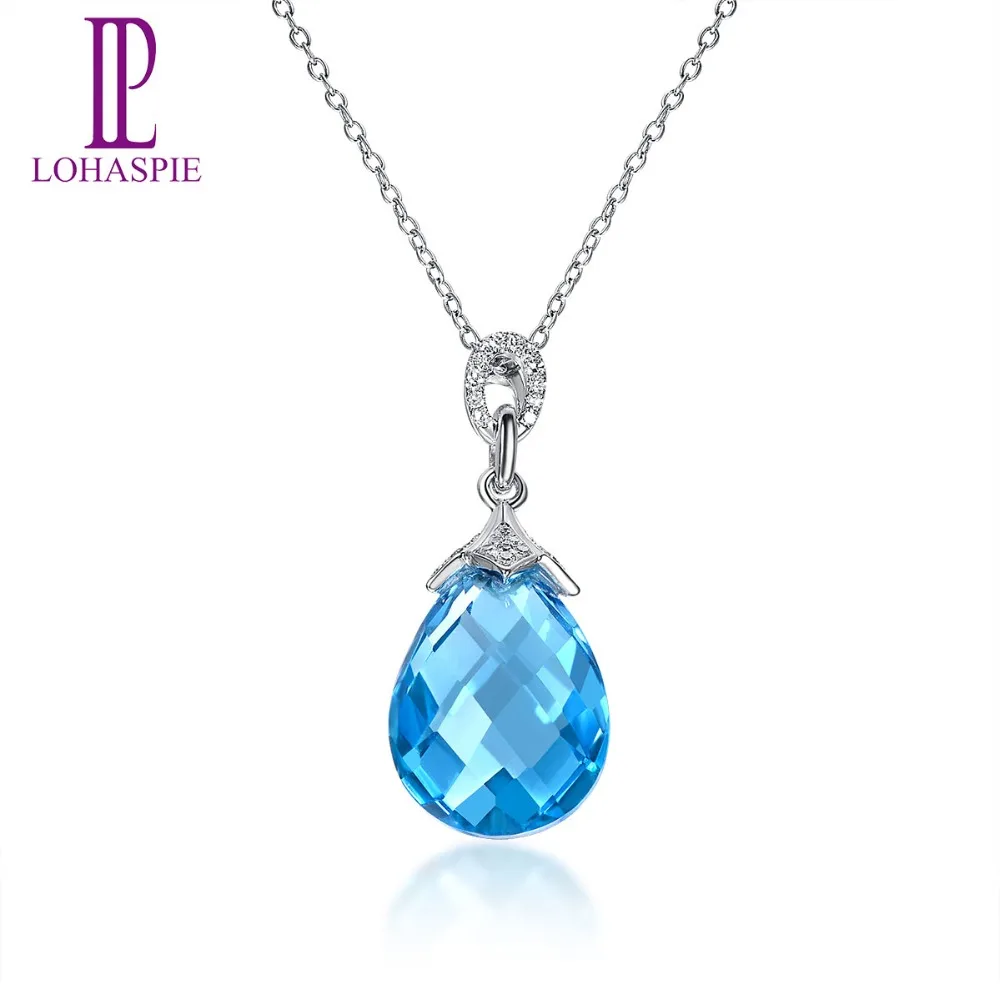

LP Diamond-Jewelry Solid 14K White Gold 10.62ct Natural Gemstone Blue Topaz Pendant Fine Stone Jewelry For Women's Gift