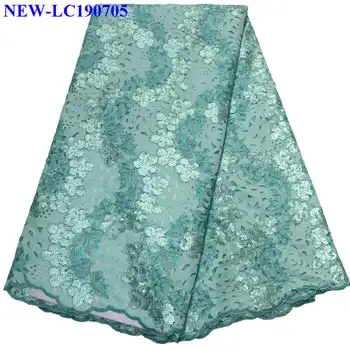 

French Net Lace Fabric 5 yard 2019 Latest African Beautiful Sequins Embroidery Mesh Velvet lace fabric For wedding dress NG-001