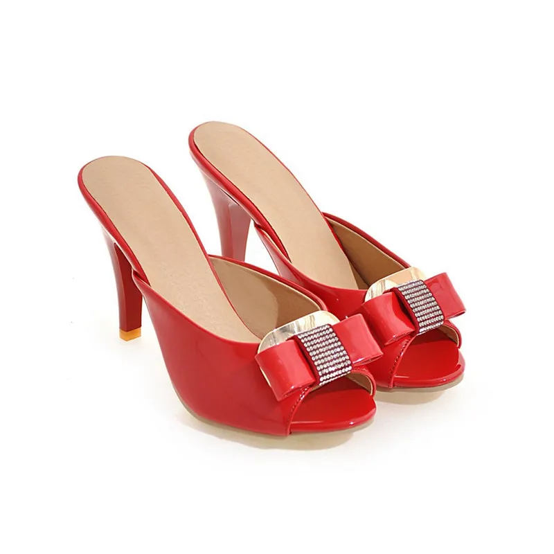 Odetina/ г. Новинка, большие размеры 32-43, летние женские пикантные туфли-лодочки с открытым носком на высоком каблуке, с петлей на пятке туфли для выпускного вечера пикантные туфли без задника, Talon Haut Femme - Цвет: Красный
