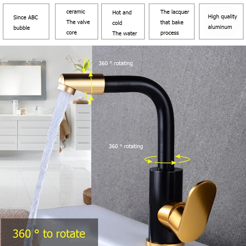 

Black archaize space aluminium swivel bibcock face basin cold hot water bibcock Europe type washbasin kitchen 2 use bibcock