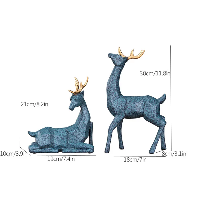 Свадебный подарок, пара статуй оленя, аксессуары для домашнего декора, Геометрическая скульптура лося, белые, синие, черные фигурки оленя, украшения