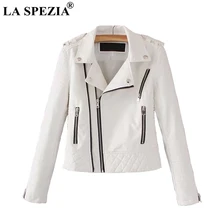 LA SPEZIA Leather Jacket For Women White Motorcycle Rock Coat Ladies Biker Punk Zipper Pockets Autumn Winter Jackets Fashion