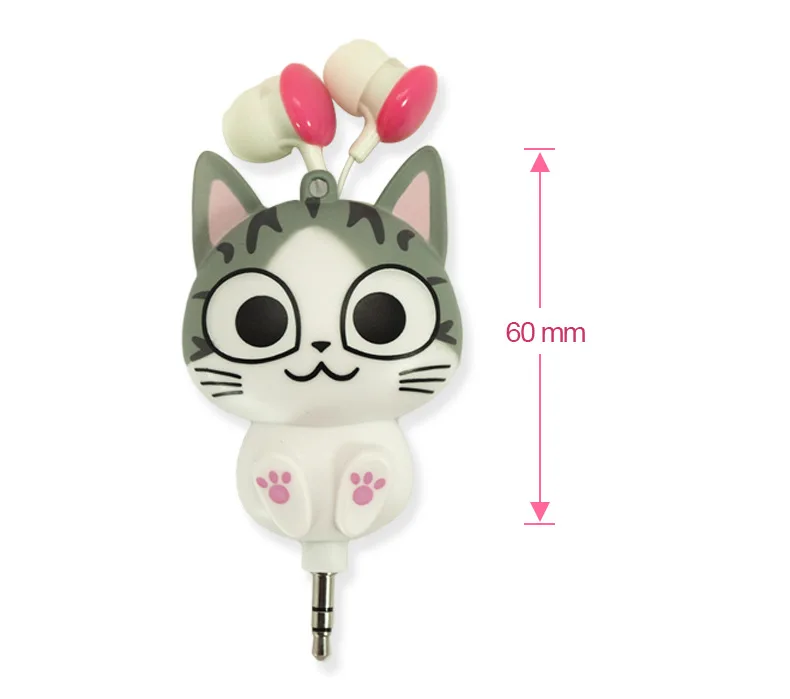 New In-ear Earphones Cute Cartoon Cat Panda Cheese Earplugs Retractable Automatic Headset for Iphone Android Kid Girls Gifts     (14)